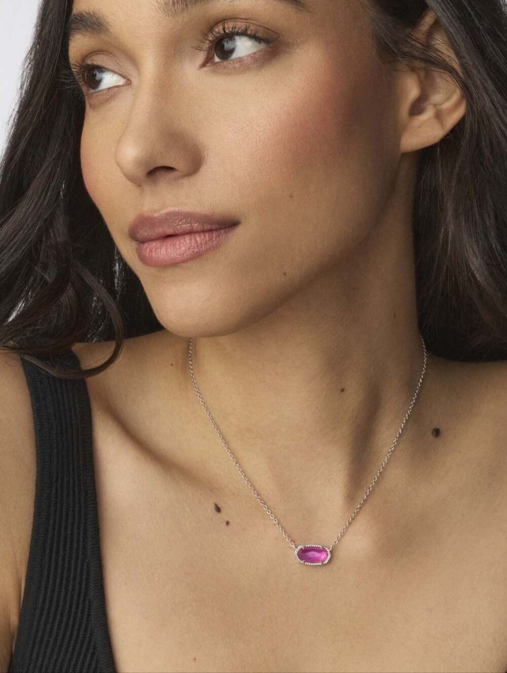 Kendra Scott Elisa Magenta Pink‎ Rhodium Plated Pendant Necklace Silver Tone